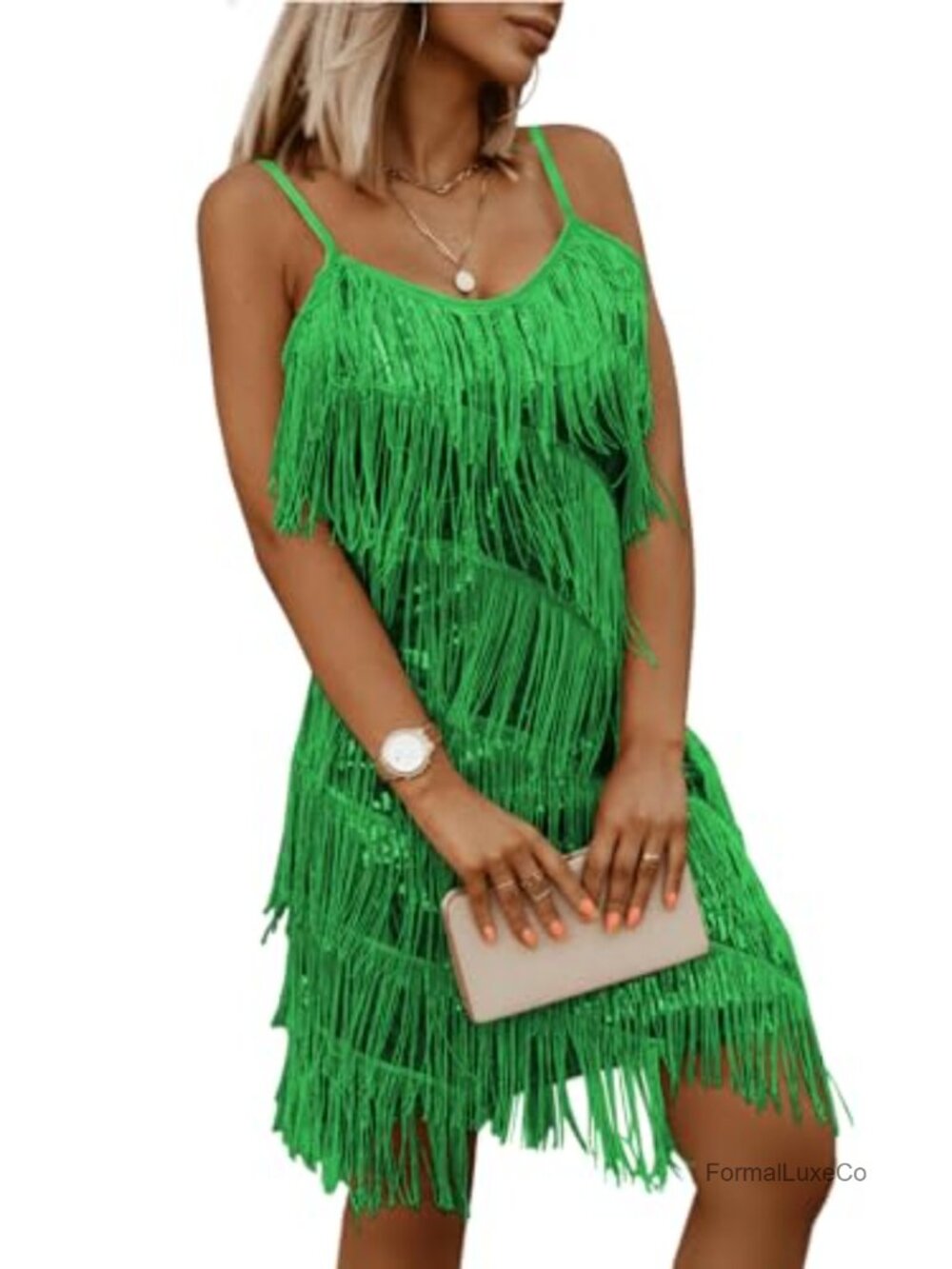 Sequin Tassel Fringe Mini Dress Spaghetti Strap Club Party Cocktail